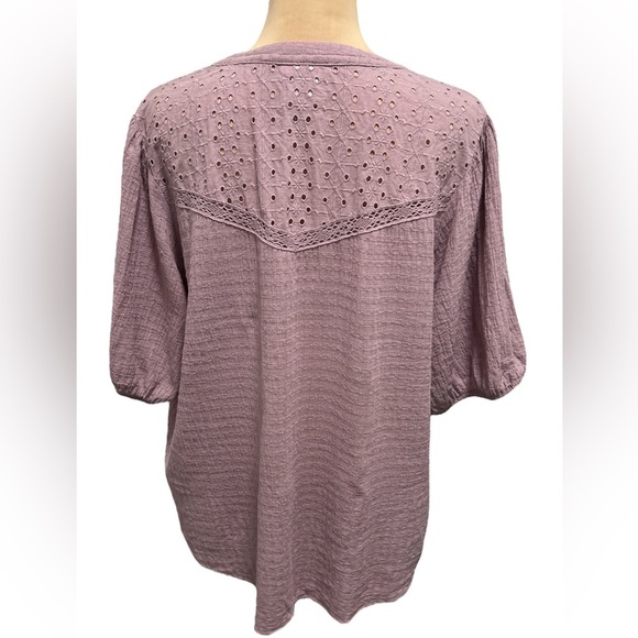 Knox Rose Women’s Size XXL Purple Blouse Eyelet Short Puff Sleeves Button Front. - Picture 6 of 10